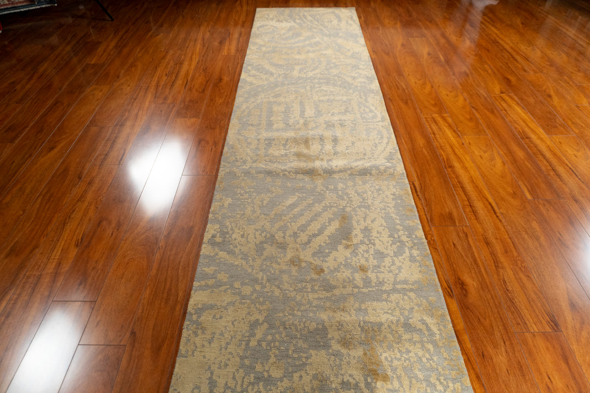 Nummus Nepali runner on a wood floor, view from the end showing the full length