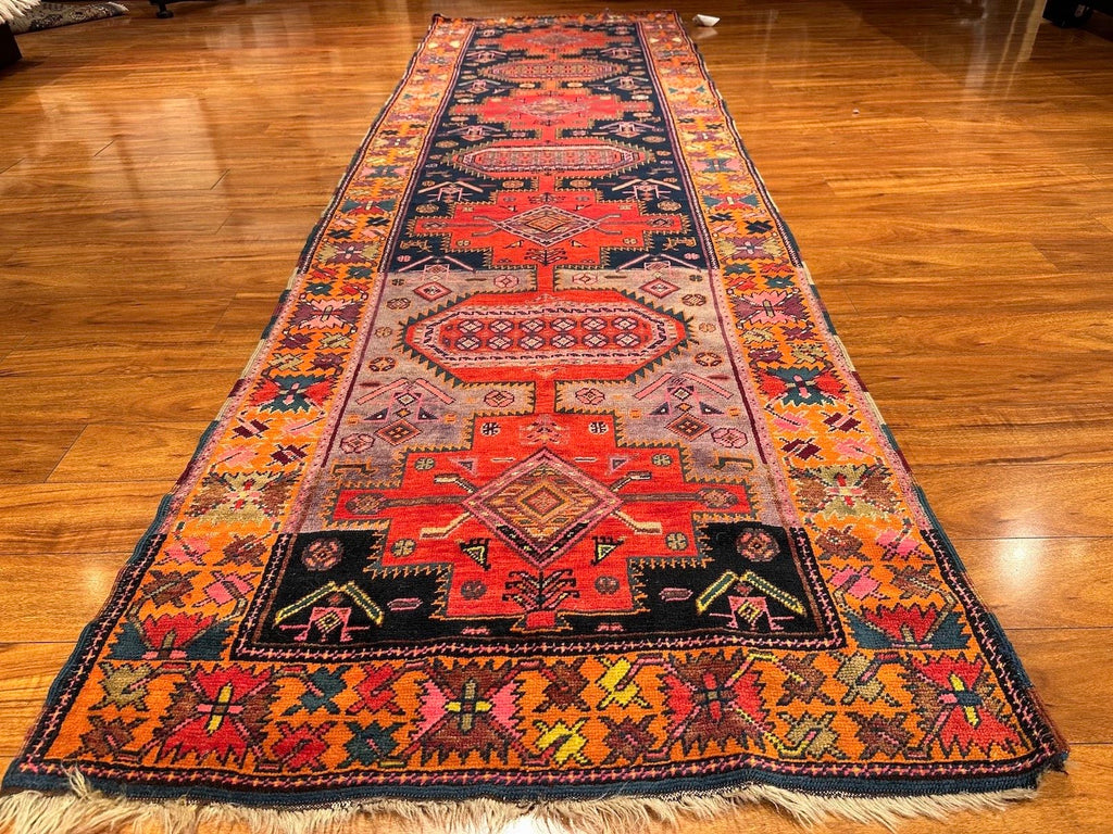 3'7"x11'9" Kazak, Antique