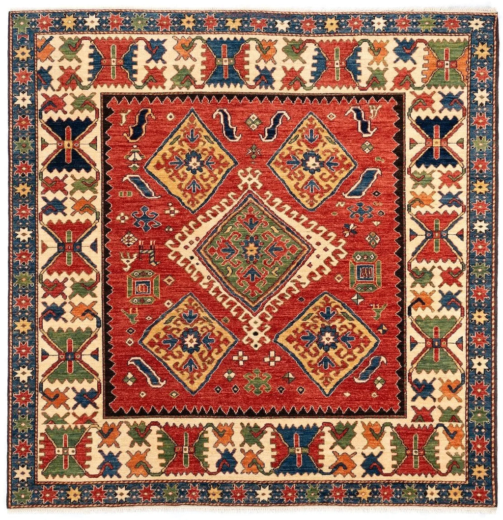 Square/Round Caucasian Afghan Tribal Rug